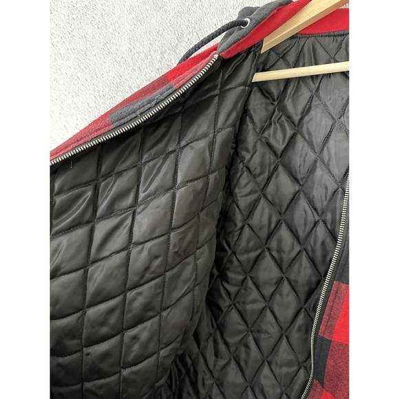 Authentic Dickies Flannel Hooded Red Plaid Quilted Full Zip Jacket Hoodie XL - Picture 8 of 13